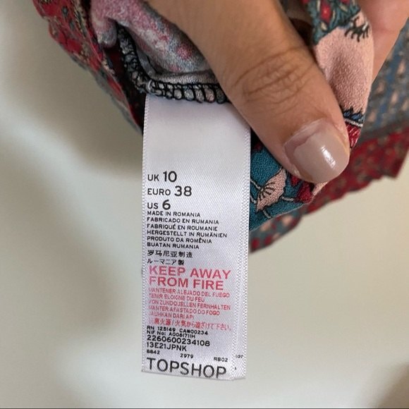 Topshop Blouse Colorful Patchwork Short Sleeve Top Boho Multicolor Pattern Small - Picture 7 of 8